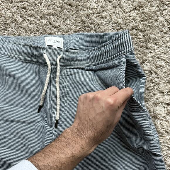 Octobre Editions Shorts Men’s Large Blue White Striped Drawstring Casual Pull On - Picture 2 of 6